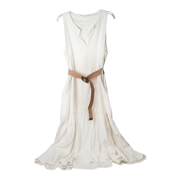 ADYSON PARKER Easy Tier Linen Dress Split Neck Cream Cottage Boho Prep XL 12 14 - Picture 3 of 10